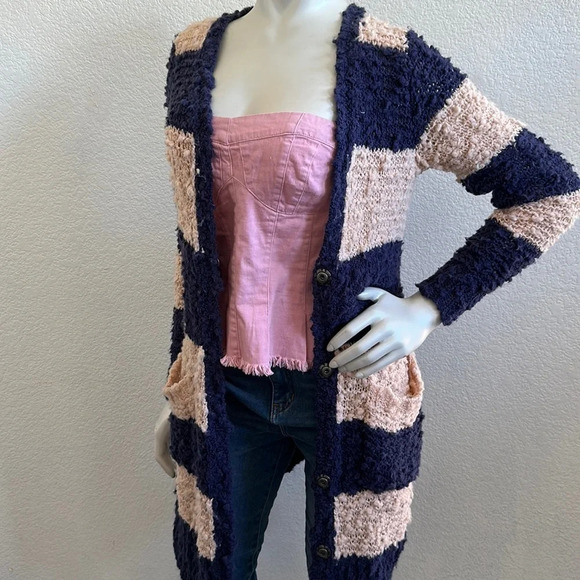 Free People XS navy combo front button cardigan - Picture 2 of 12